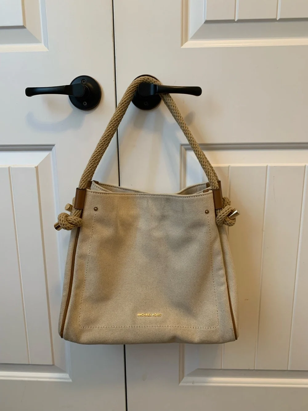 Michael Kors Beige Canvas Tote Bag with Rope Handles